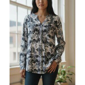Relativity Womens 2X Long Sleeve Top Blue & White Abstract Pattern